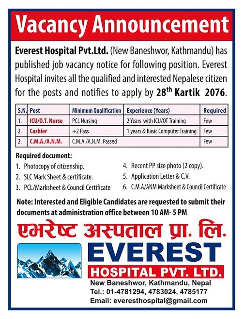 Nursing and Paramedic Vacancies at Everest Hospital