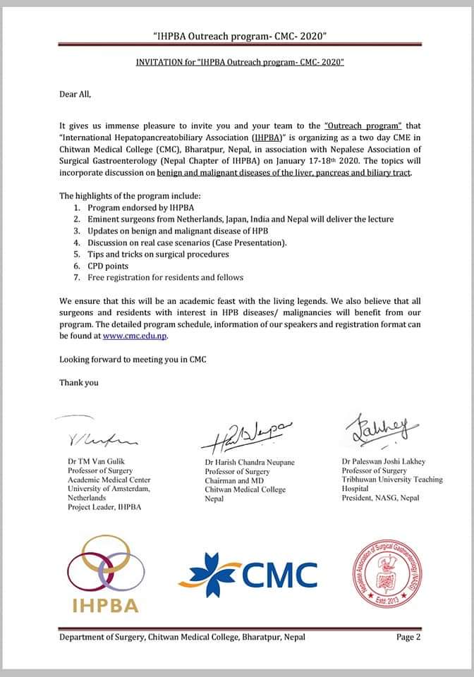 IHPBA outreach Program - CMC 2020 . NEPAL