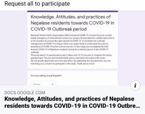Knowledge, Attitudes, and practices of Nepalese residents towards COVID-19 in Outbreak period (कोरोना (कोभिड–१९) को विषयमा नेपालका बासिन्दाको ज्ञान, सीप र व्यवहार अवधारणा)
